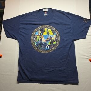 Navy Short Sleeve Graphic Tee with Circular Multicolor Crest